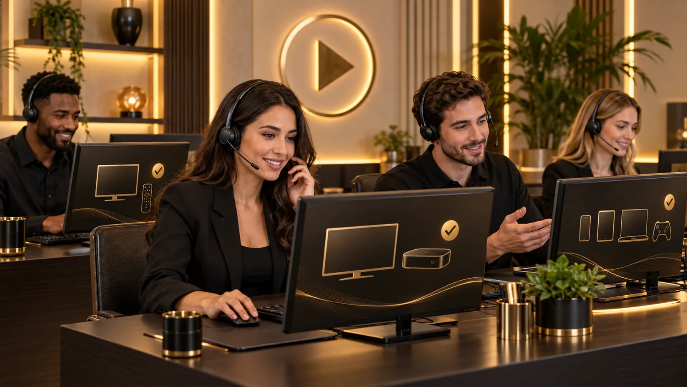 Équipe support IPTV Premium accompagnant les clients